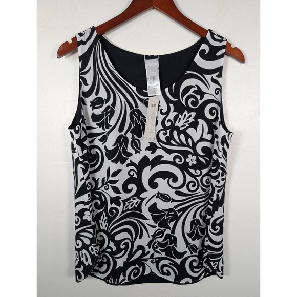 Chico's Tops - CHICO'S Tank Top Women Size 1 Reversible Scroll Print Woven Pattern Black White